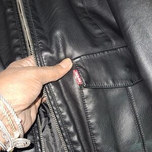 Levi's Black Leather Hooded Bomber Jacket